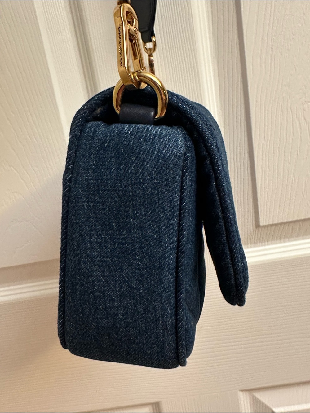 Karl Lagerfeld Quilted Dark Blue Denim Crossbody with Gold Logo - Picture 14 of 16